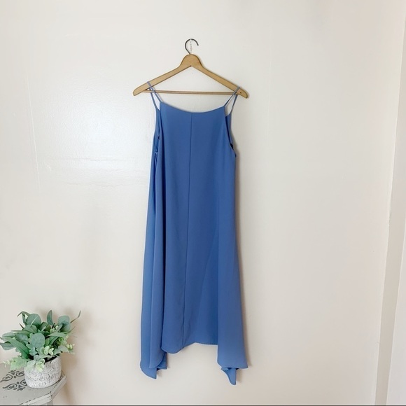 29. [Antibes Blanc] Blue Midi Shark Bite Hem Tent Trapeze Sleeveless Dress - Picture 9 of 10
